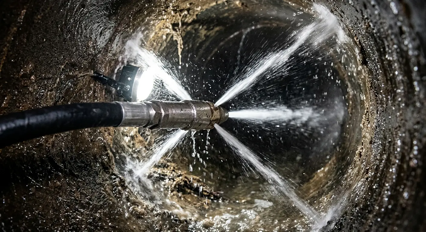 High-pressure hydro jetting nozzle cleaning sewer pipe for Sewer Line Relining in Parsons